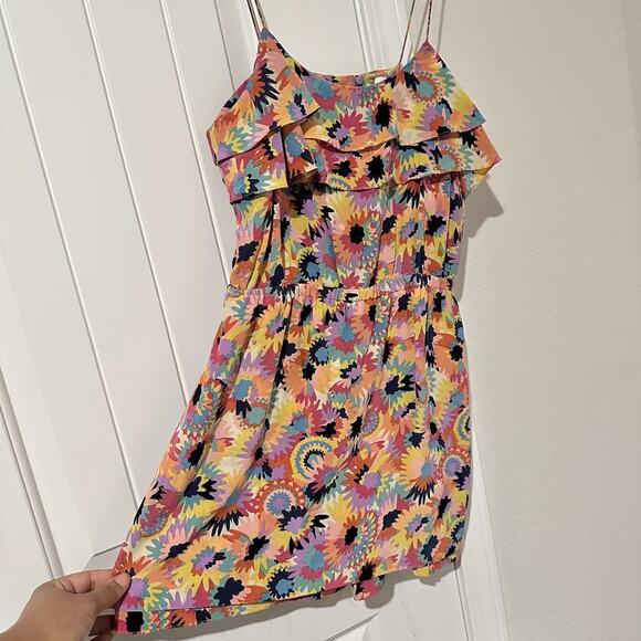 Tibi Colorful Floral Ruffles Silk Boho Romper Sz 2 Strappy Summer Vacay Festival - Picture 6 of 11